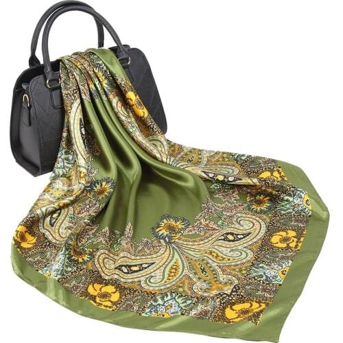 Head/Hair Scarf Women Print Silk Satin Hijab Scarfs 90cm*90cm Square Paisley Shawls Neckerchief Headband Scarves Handkerchief