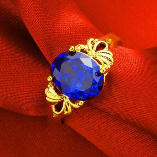Oval Design Red Blue White CZ 18K Gold Ring Fashion Adjustable Open Rings Women Jewelry Gift