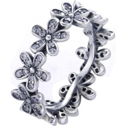 925 Sterling Silver Blinking happy small daisy connection charm Ring pave CZ European style fashion female Jewelry accessorie