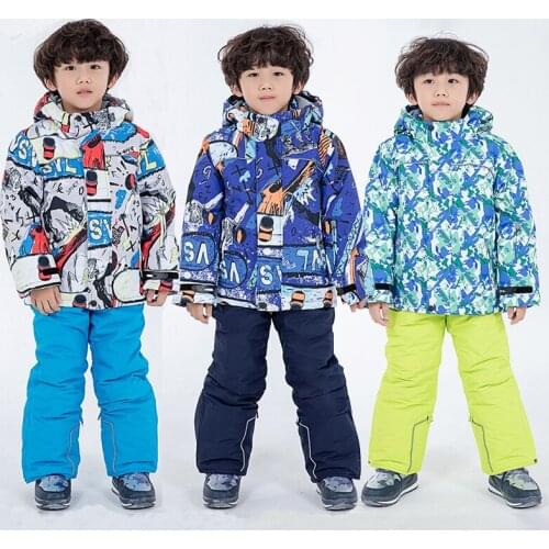 Winter Hooded Children Ski Suit Outdoor Warm Baby Boy Snow Sets Windproof Teenage Kids Sport Clothes Cotton Parkas Outfit