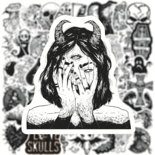 10/50PCS New Gothic Demon Black and White Punk Style Gothic Graffiti Sticker Witch Sticker Toy Waterproof Trolley Case