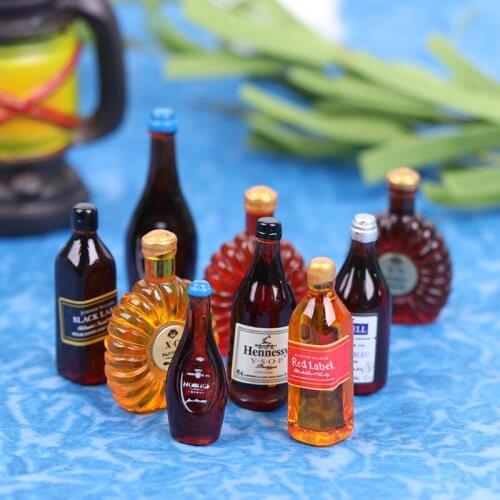 10pc/set 1:12 Dollhouse Miniature Wine Bottle Whisky Simulation Drinks Model