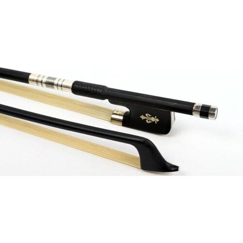 1X 4/4 Cello Bow Black Carbon Fiber Round Stick Ebony Frog Natural HorseTail