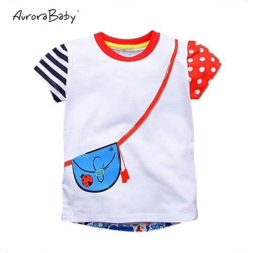 2018 New Girls Bag Printing Tshirts kids Color Flower Tops T-shirt Cotton Infant Toddler Baby Girls Clothes For Spring Summer