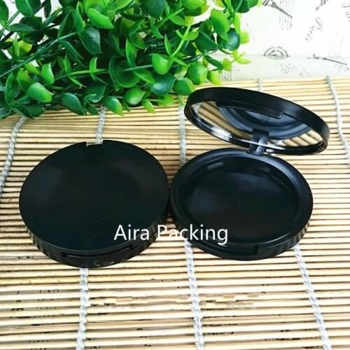 30pcs/lot Graceful Empty Round Blusher Compacts with Mirror, Black Flip Cap Cosmetic Eyeshadow Powder Container, DIY Makeup Tool