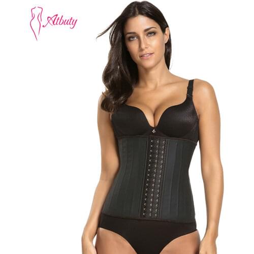 Atbuty 25 Steel Boned Waist Trainer Corset Latex Waist Cincher Workout Shapewear 3 Rows Hooks Body Shaper Slimming Underwear