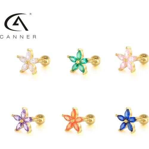 CANNER Six Colors Cute Small Earrings For Women 925 Sterling Silver Jewelry Ear Piercing Zircon Screw Stud Earring Trend Jewelry