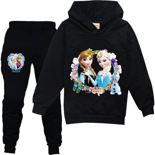 Disney Long Sleeve Children Clothes Frozen elsa Hoodies Pants 2pcs Sets Kids Clothing Boys Girls Costume Cotton Tee Tops