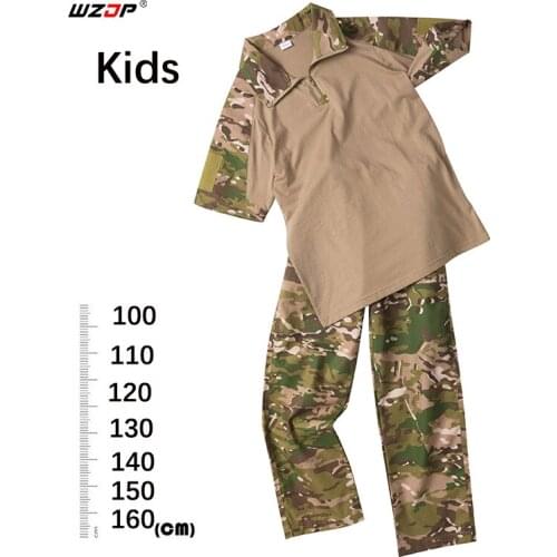 WZJP Childrens Camouflage Frog Clothes for Hunting Tactical Combat Uniform Outdoor Sports Military CS Complete Suit Kids Sets