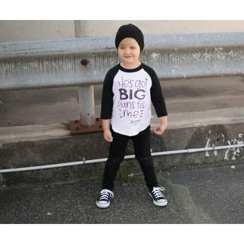 Kids bible tees hes got big plans for me spiritual clothing Jeremiah 29:11 Raglan Jesus shirts Kids bible verse outfits
