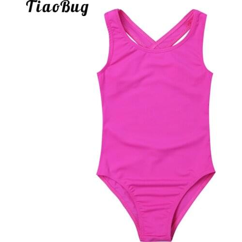 TiaoBug Girls Kids Sleeveless Tank Leotard Ballet Dance Bodysuit Gymnastics Jumpsuit With Lace Back Stage Costume Clothes
