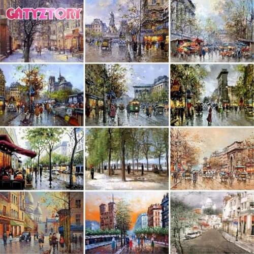GATYZTORY DIY Painting By Numbers Modern Wall Art Landscape Rainy Street Digital Painting Hand Painted Acrylic Paint Living Room