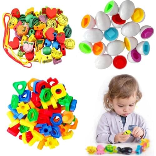 Montessori Early Educational Toys for Baby Kids Colors Shapes Learning Plastic Scraw Smart Egg Stringing beaded Toys Blocks GYH