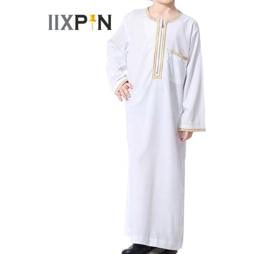 Muslim Kids Long Dress Robe Teen Boy Jubba Thobe Islamic Ramadan Children Caftan Robe Arab Kaftan Saudi Arabia Prayer Abaya