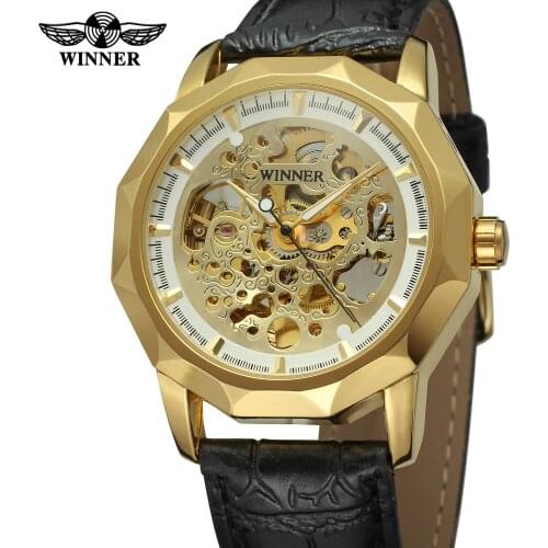 2019 Fashion Winner Top Brand Men Mechanical Skeleton Wrist Watch Casual Automatic Wind Luxury Full Gold Steel Relogio Masculino