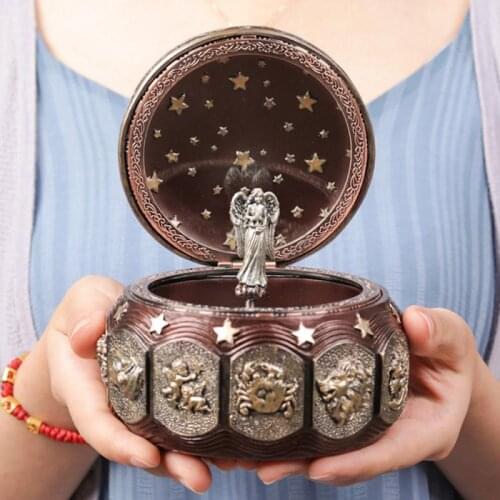 Zodiac 12 Signs Music Box Retro 12 Constellation Musical Boxes Sun God Gift Box for Girls Valentines Day Birthday Gifts