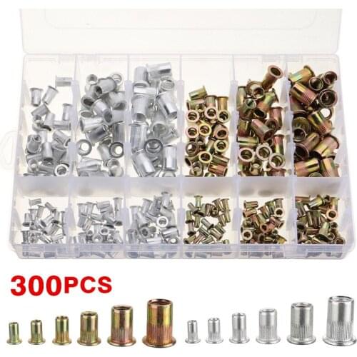 300pcs/set Rivet Nuts Blind Set Nutserts Threaded Insert Nutsert Cap Rivet Nuts Carbon Steel M3 M4 M5 M6 M8 M10 Mixed Kit Set