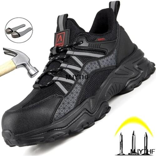 2021 New Work Sneakers Breathable Men Safety Shoes Steel Toe Work Boots Indestructible Shoes Puncture-Proof Work Shoes Safety