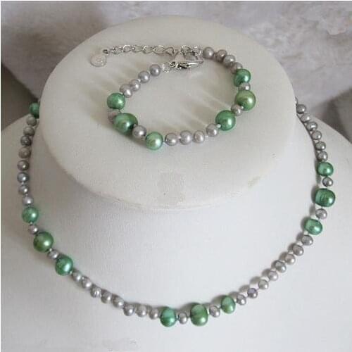 New Unique Pearls Jewellery Hot sale Natural Freshwater Pearl Necklace Bracelet Fine Jewelry Set Green Color Baby Girl Gift