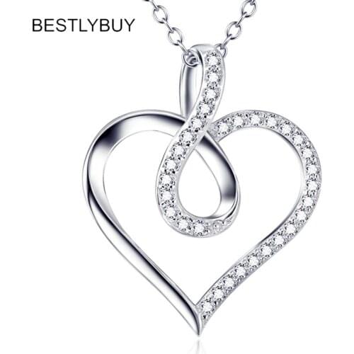BESTLYBUY New Arrival Simple Heart Pendants 925 Sterling Silver Infinity Love Heart Necklaces For Women Girl Fine Jewelry