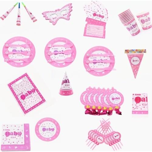 New Pink Baby Girl Birthday Party Decoration Kids Fork Plate Cup Napkin Baby Shower Supplies Party Favor Disposable Tableware