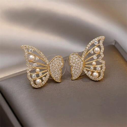 New Luxury Fashion Round Dangle Drop Korean Earrings For Women Big Butterfly Gold Earring For Women 2021 Jewelry Gift