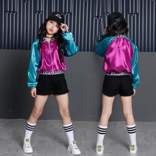 Girls Ballroom Dancing Clothes Hip Hop Costumes for Kids Stage Short Pant Crop Top Dance Wear Jazz Jacket Dancewear Streetwear