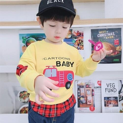 Baby boy clothes spring and autumn cartoon car cute two-piece cotton round neck sweater boy suit boy clothes 0-4 years baby boy