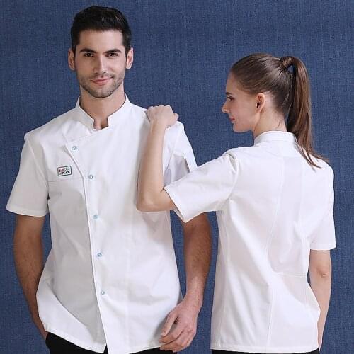 Summer chef costume cook jacket male chefs white shirt Restaurant Uniform Barber Shop Workwear bakery Overalls