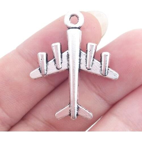BULK 30 Zinc Alloy Antique Silver Plated Plane Charms Travel Themed Metal Pendant for Handmade Charm Bracelet 22*27mm 1.7g
