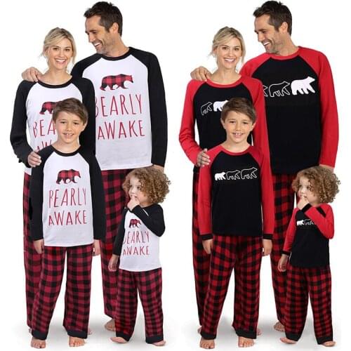 Xmas Clothes Matching Family Outfits Baby Romper Christmas Pajamas Daddy Mommy and Daughter Son New Year Tops + Plaid Pants Set