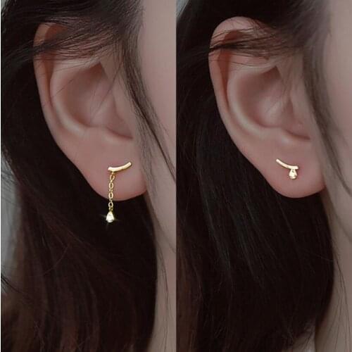 925 Sterling Silver Dainty Prevent Allergy Stud Earrings Zircon Smiling Face Water Drop Asymmetric Earrings For Women S-E1089