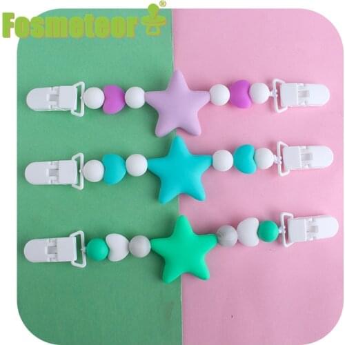 Fosmeteor Handmade Silicone Pacifier Chains Plastic Nipple Clip Safe Teething Star Silicone Beads Baby Dummy Nipple Holder