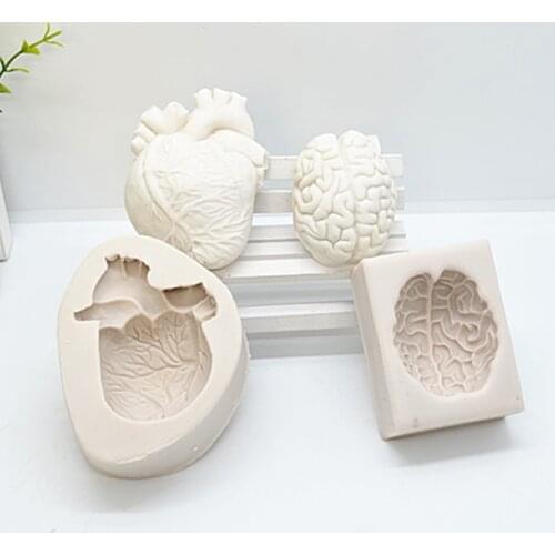 2pc 3D Heart And Brain Silicone Fondant Mold For Baking Cake Decorating Tools Cake Resin Molds Kitchen Baking Accessories FM2004
