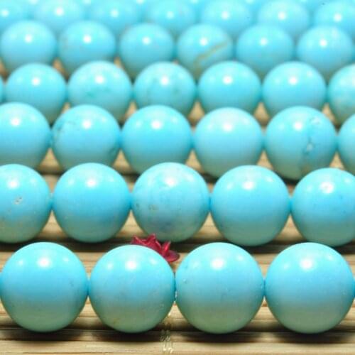 Blue Turquoise Smooth Round Loose Beads Wholesale Gemstone Semi Precious Stone Bracelet Necklace Diy Jewelry Making 15"