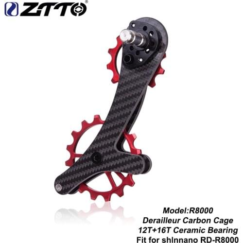 ZTTO 16T Ceramic Jockey Wheel Road Bike Carbon Fibre Bicycle Derailleur Cage Ultralight Oversize System Lower Pulley For R8000