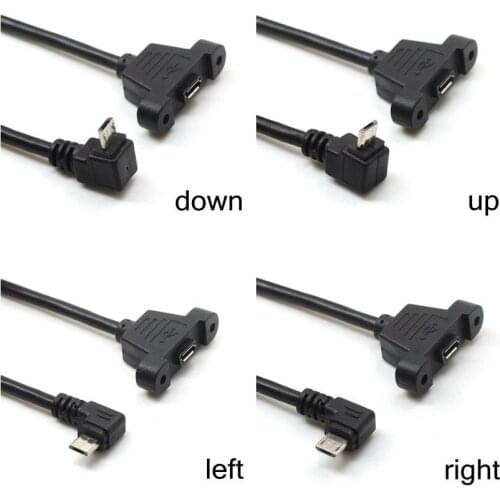 Up Down Right Left Angled Elbow Micro-USB 5pin Micro USB 2.0 Male to Female Extension Cable 30cm 50cm With Panel Mount Hole