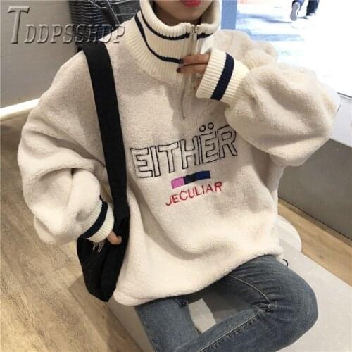 2019 Beige Yellow Blue Colors Zipper Collar Women Sweatshirt Casual Autumn Warm Female Sweatshirt