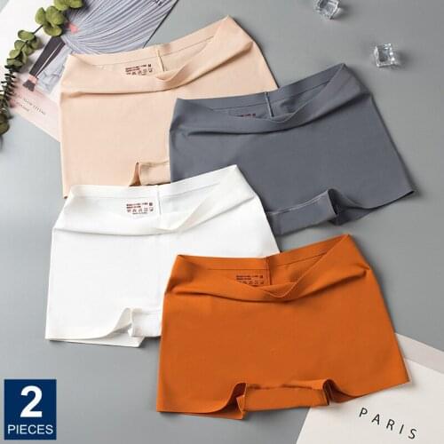 2 Pcs/Pack Ice Silk Seamless Underwear Womens Cotton Crotch Antibacterial Boxer Shorts Ladies Thin Safety Pants