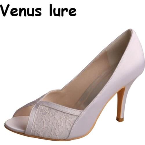 Custom Handmade Women White Heels and Pumps Peep Toe Bridal Heels for Wedding