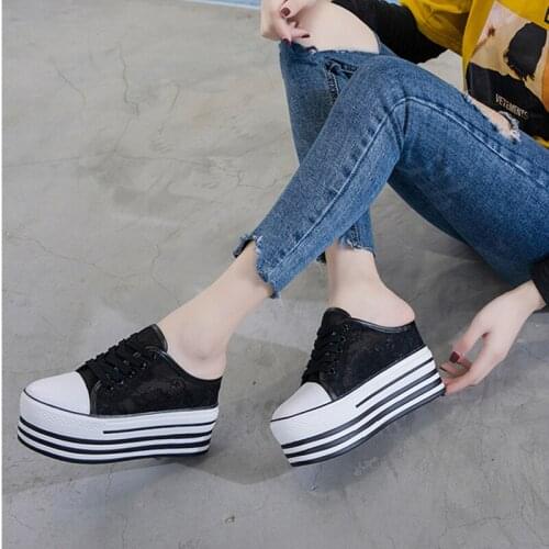 Thick Sneakers with Wedges Slippers Woman Vulcanize Shoes For Women Platform Heels Womans Shoes Fashions Tenis Casual Feminino