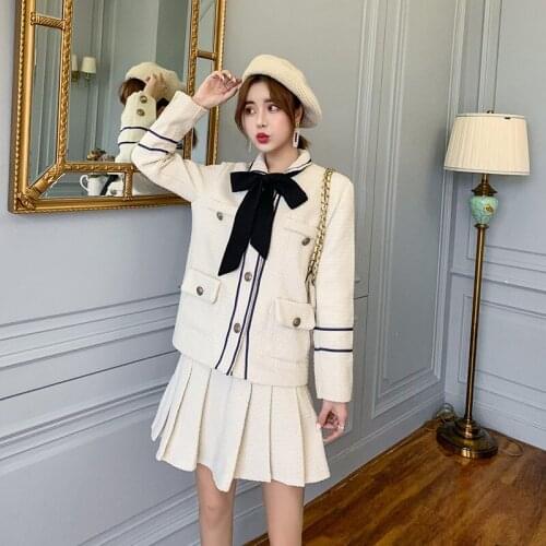 Ladies suit spring new casual fashion suit lace bow suit jacket women + pleated skirt two-piece temperament women