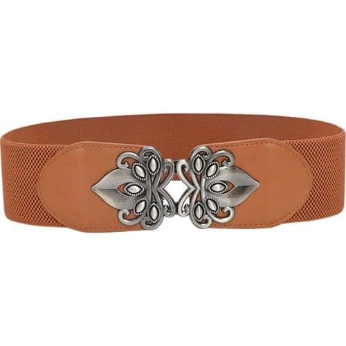 Women Fashion Wide Waist Belt Elegant Elastic PU Leather Waistband Metal Buckle Dress Belts for Women Lady Solid Color Girdle