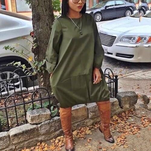 Plus Size Dress For Womens Solid Full Sleeve Loose Pullvoers Fashion Loose Elegant Evening Night Party Vestidos Mujer Dress Big