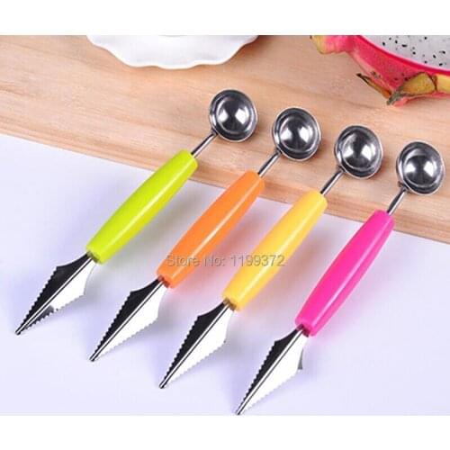 100pcs Multi Function Stainless Steel Fruit Carving Knife Ice Cream Baller Scoop Watermelon Spoon Double-End Kitchen Tool Tools