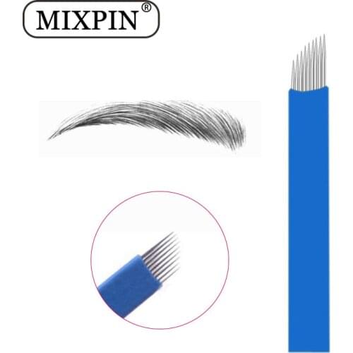 100 PCS Blue Laminas Tebori Microblading 9 Pin Tattoo Needles Permanent Makeup Blade For 3D Eyebrow Embroidery Manual Tattoo Pen