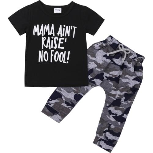 2-6Years Kid Infant Baby Camo Clothes Kids boys Suit Top + Pants Outfits 2Pcs Summer Clothing