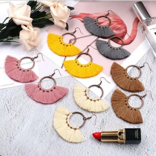 2019 NEW Fashion Ladies Tassel Earrings Luxury Eardrop Boho Handmade Hoop Fan Ear Stud Earrings Wedding Jewelry