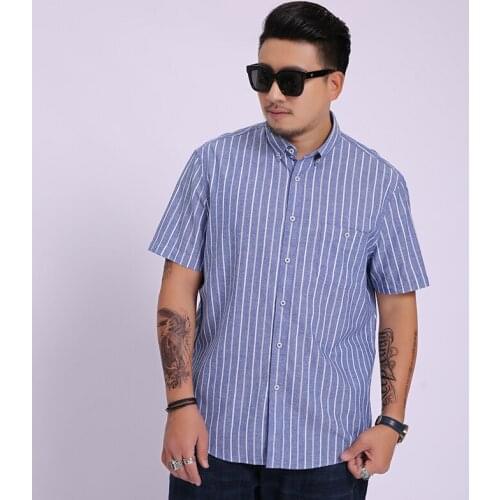 2020 Big Mens Short Sleeve Shirt Business striped Fashion Large Size Shirts Summer Cotton Casual Plus Size 5xl 6xl 7xl 8xl Tops