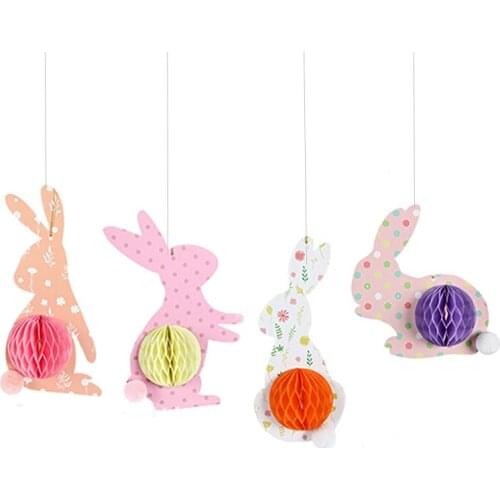 4Pcs Easter Bunny Honeycomb Pendant Decoration Happy Easter Party Rabbit Decoration Supplies EA01